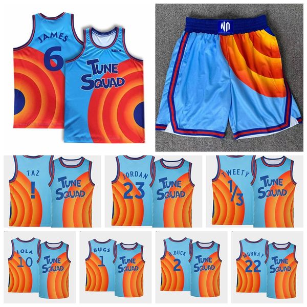 

space jam 2 jersey movie tune squad 1/3 tweety 2 d.duck lebron 2021 michael jor dan basketball 1 bugs 13 aragon taz 22 bill murray 6 james, Black;red