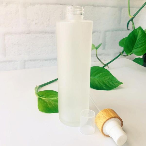 

storage bottles & jars 120ml bamboo wood covered lid frosted glass empty lotion pump jar with