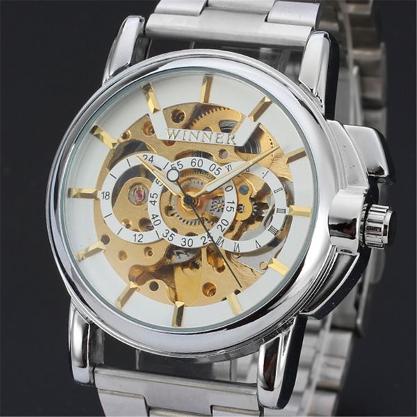 

winnaar human wrist automatic watch men brand luxury clock business army mechanical watches sport military clocks poison 064, Slivery;brown