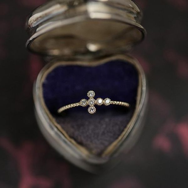 

wedding rings trendy female crystal cross thin ring charm gold color open for women luxury green zircon stone engagement, Slivery;golden