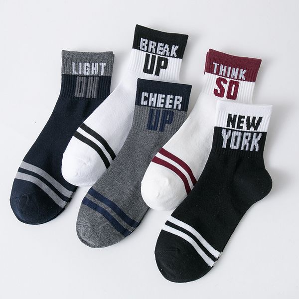 

men's socks 10 pairs / pack autumn cotton letter up medium tube sports classic patchwork solid striped casual v3mg, Black