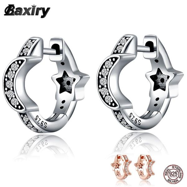 

hoop & huggie 925 small silver earrings for women minimalism star hoops earring sleeper fashion luxury rose gold original trend party jewelr, Golden;silver