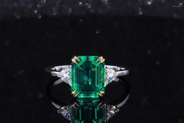 

cluster rings starsgem fashion 18k 8*10mm hydrothermal emerald moissanites engagement ring1, Golden;silver