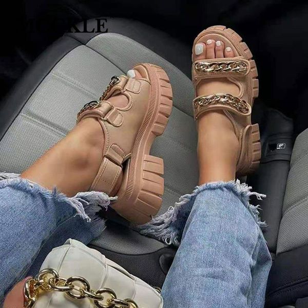 

sandals mcckle women's hook loop platform flat female chain fashion women summer shoes ladies footwear plus size, Black