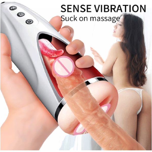 Sexo Massagerautomático masculpator Copo de copo de copo realista de língua e boca vagina bolso de bolso lamber stroker vibratória brinquedo sexual x0320