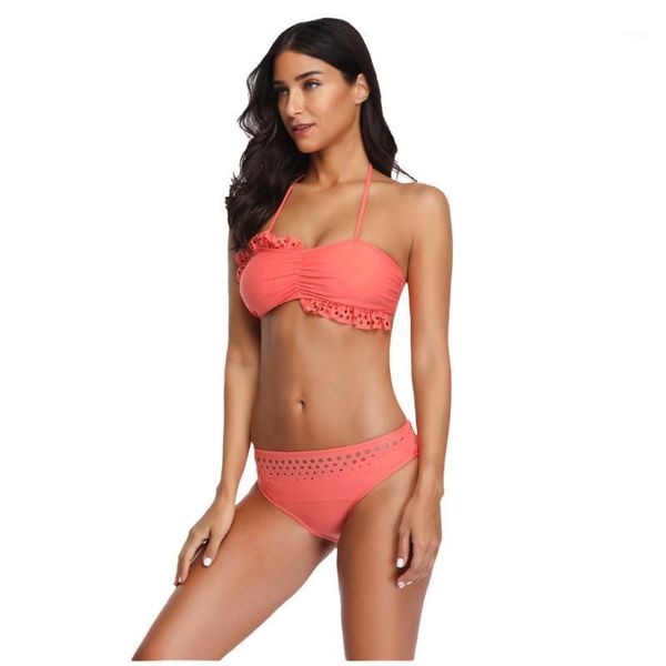 DEUX Parça Moda Bayan Bikini Katı Push-Up Ped Maillot De Bain Femme Seksi Mayo Mayo Beachwear Set Kadınlar