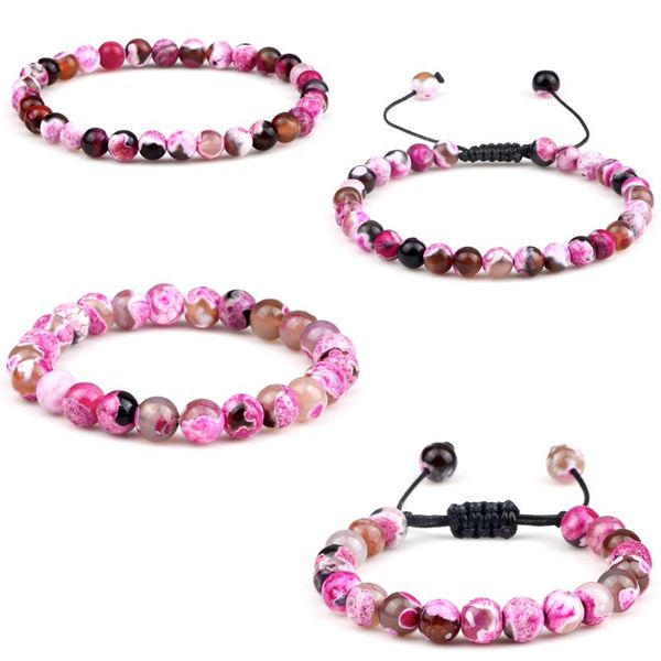 

beaded, strands charm 6 8 mm rose red fire agate bracelet women natural stone elastic bracelets adjustable braided bangles jewelry gift frie, Black