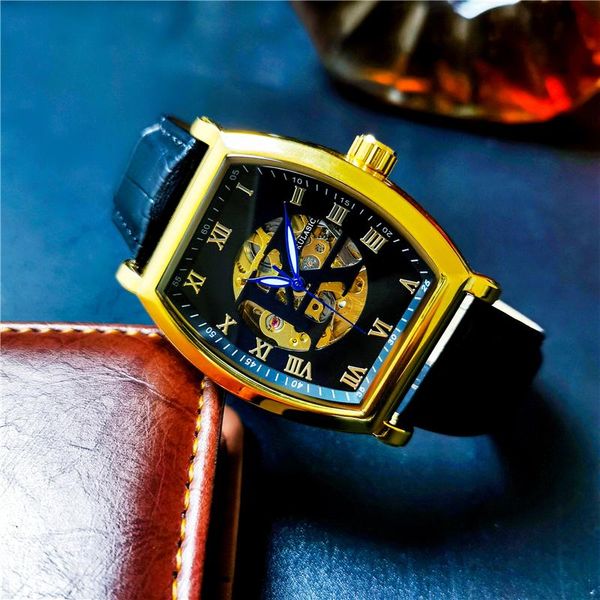 

wristwatches aokulasic automatic watch men brand fashion mechanical mens watches sport waterproof hollow out army military relogio masc, Slivery;brown