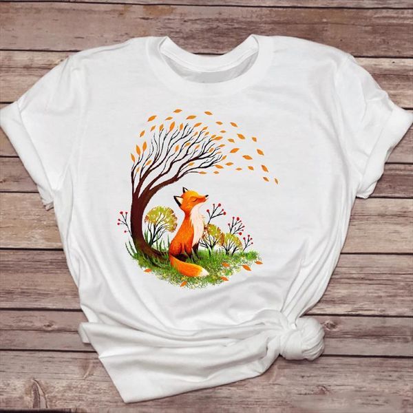 

and women fox cartoon men t shirts 90s womens trend style short sleeve fashion ladies print graphic lady shirt, White;black