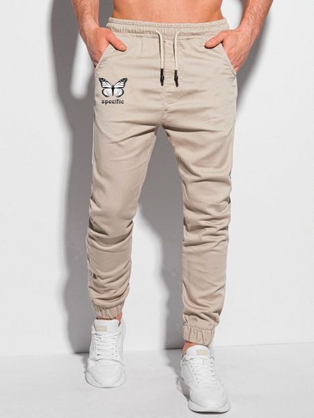 

men letter and butterfly print drawstring waist pants v5td#, Black