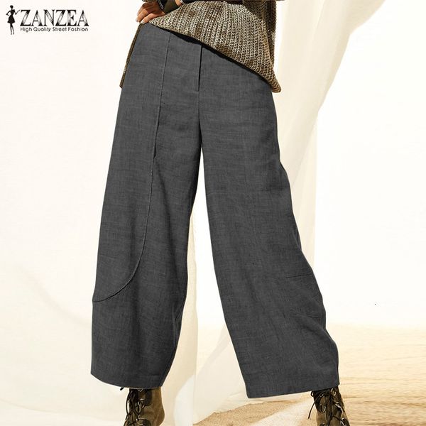 

capris elegant solid pants womens wide leg trousers 2021 autumn casual button front zipper long pantalon woman palazzo plus size, Black;white