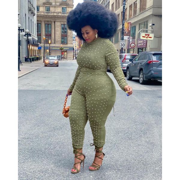 

women's jumpsuits & rompers plus size jumpsuit for women 4xl 5xl long sleeve with beading bodycon elegant one piece playsuit 2021 sprin, Black;white