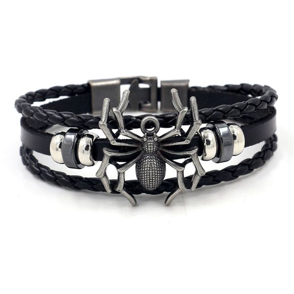 

wristbands personalized men's bracelet selling handmade multi-layer woven cowhide spider punk trend punk wristbands beads leather bangl, Golden;silver
