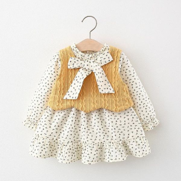 

spring 2021 knitted sweater with floral dress clothing sets, White