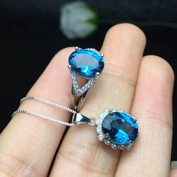 

bracelet, earrings & necklace 925 sterling silver london blue z pendent necklace, ring, jewelry set natural gemstone 8 x 10 mm, Black