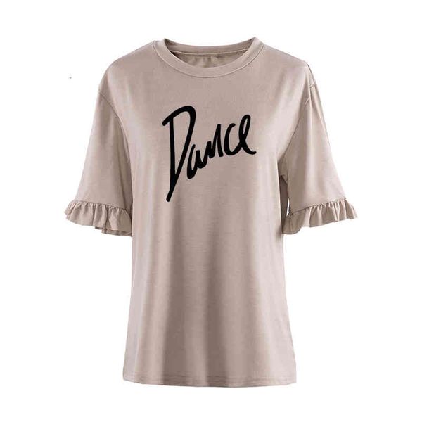 

Summer Casual Letter Dance Women Cotton Casual T-shirt Loose Harajuku Tees Petal Sleeve O-neck Womens Clothing Camisetas, White