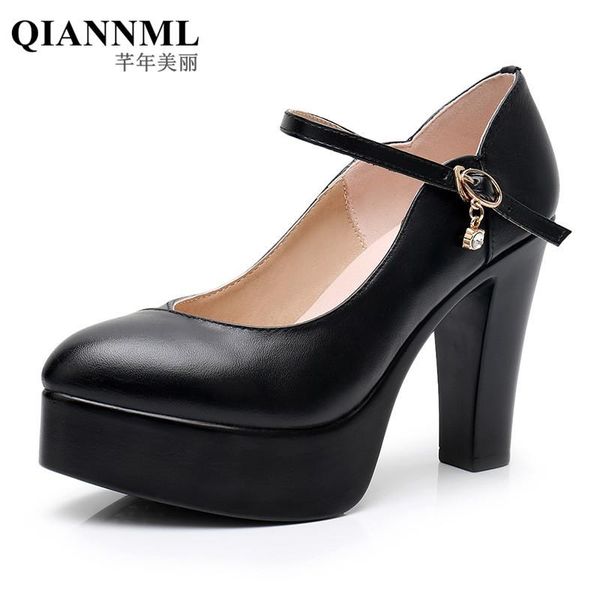 

dress shoes pointed toe block heel platform pumps womans fashion 2021 white high heels office shoe wedding big size, Black
