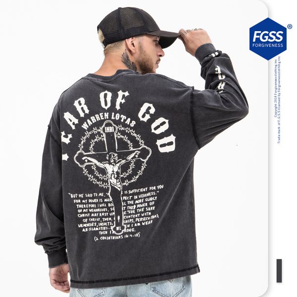 

fleeces sweater hoodie hoody menswear 2021 autumn and winter new fashion brand fog jesus limited high street long sleeve t-shirt, Black