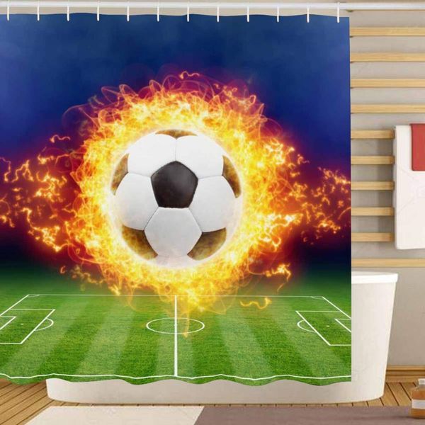 

fiery soccer ball sports shower curtain bathroom sets, novelty bath decoration polyester curtain 72 x 72 inches