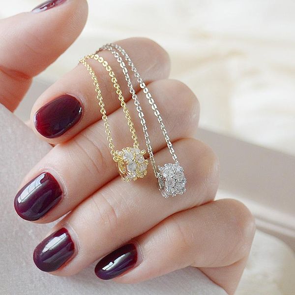 

ins shining bling zircon clavicle chain charm wedding pendant necklaces for women14k real gold jewelry chains, Silver