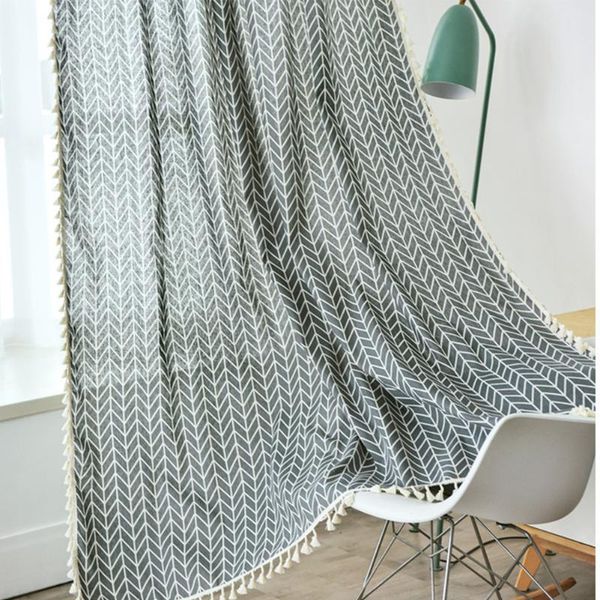 

country style nordic el curtain panel shading window cotton linen living room darkening geometric print soft with tassels & drapes