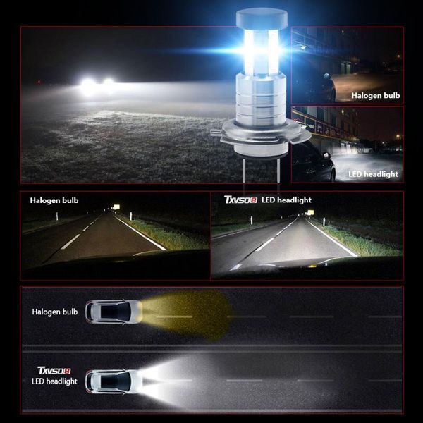 

fog led headlights bulbs car replacement parts 2pcs accessories m7/h7 high/low beam white