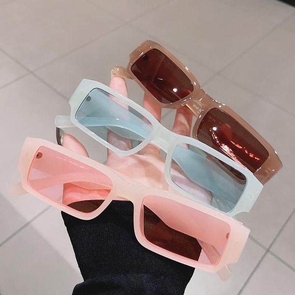 

sunglasses so&ei retro small rectangle women fashion trending jelly color eyewear shades uv400 men square green pink sun glasses, White;black