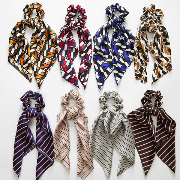 

32 styles new floral print scrunchie women hair scarf elastic bohemian hairband bow hair rubber ropes girls hair ties accessories-3, Slivery;white