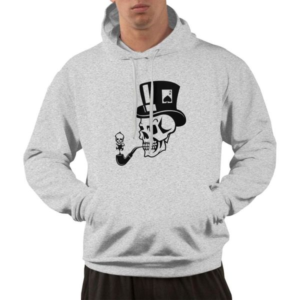 

skeleton with a cigarette in its mouth mens pullover hoodie funny outdoor clothing men's hoodies & sweatshirts, Black