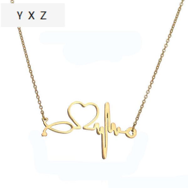 

chains stethoscope chain necklace gold color bijoux love stainless steel necklaces for women party gifts, Silver