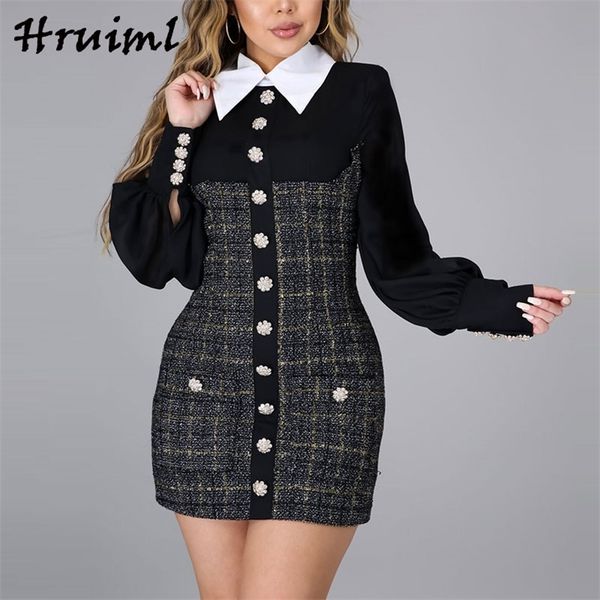 Abiti da donna Pulsante di arrivo Cerniera Manica lunga Abbigliamento moda skinny Office Lady Party Plaid Vestidos Cortos 210513