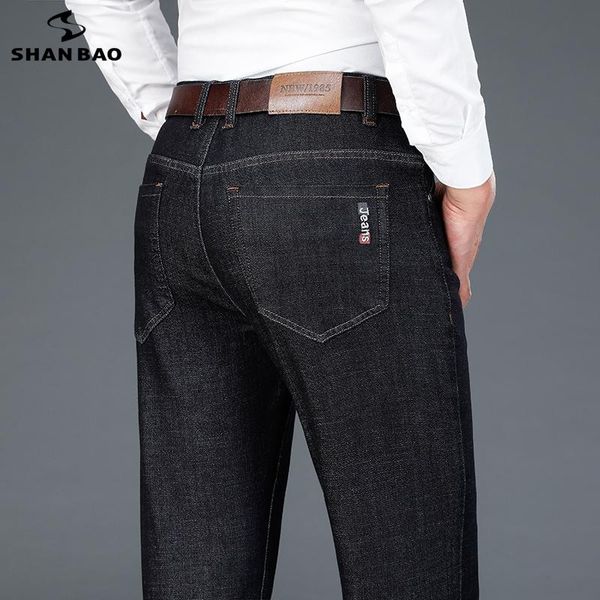 

men's jeans shan bao 2021 autumn winter brand super soft modal stretch fit straight classic style business high waist trousers, Blue