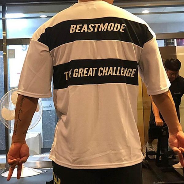 

men's t-shirts 2021 bodybuilding and fitness mens short sleeve t-shirt gyms shirt men muscle loose fit, White;black