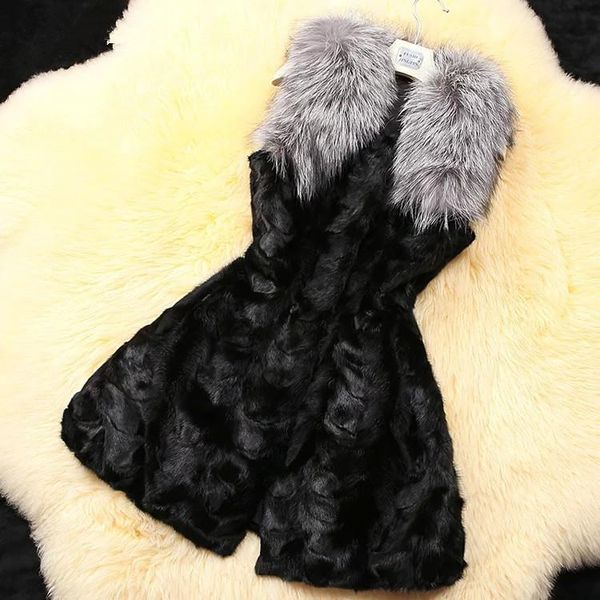 

women's fur & faux autumn and winter artificial vest mink imitation pony hair mother coat women, Black