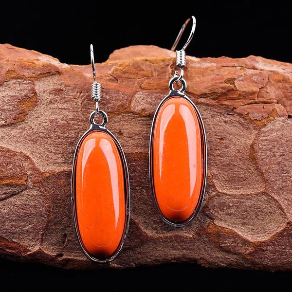 

dangle & chandelier fashion boho retro orange oval stone earrings for women vintage ethnic silver color long drop fine jewelry female gift