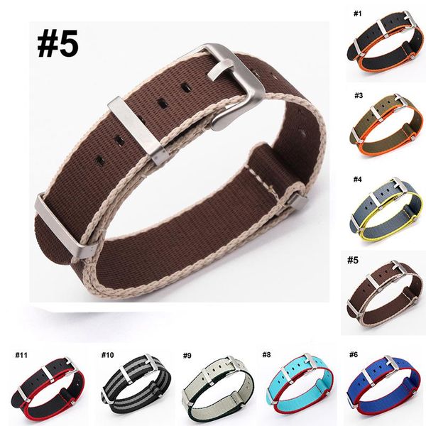 

watch bands 1pc nato nylon watchbands 20mm woven fabric strap men and women universal canvas buckle belt wristband, Black;brown