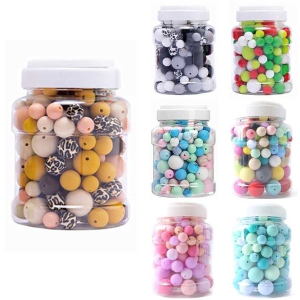 

200pcs silicone beads for round baby teething diy set 3 size of food grade bpa chewable born accessories gifts 211106