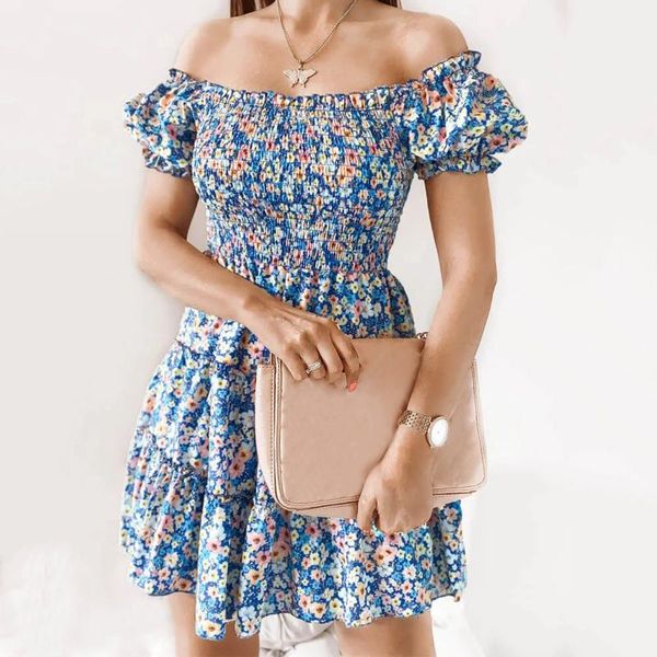 

women's swimwear summer women floral dress bohemian sundress square neck cake ruched wrapped chest dresses a line vestido de mujer, White;black