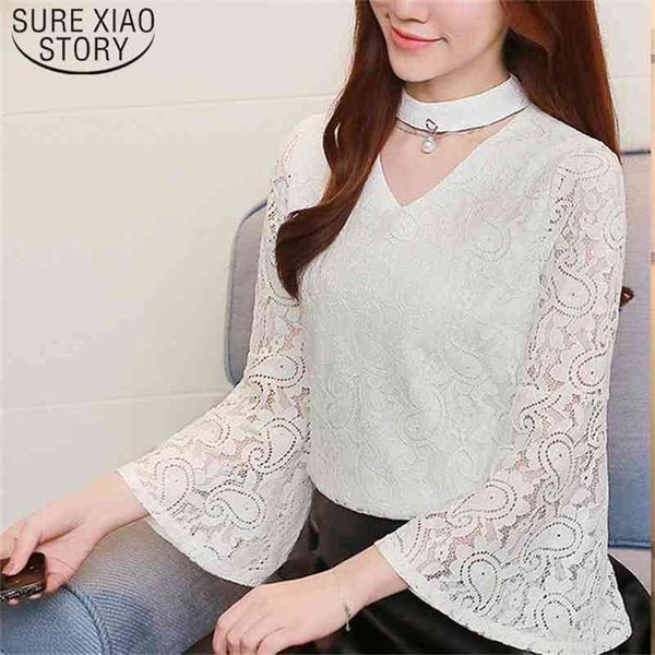 

casual long sleeve office lady lace blouse korean fashion clothing women spring loose plus size 8263 50 210506, White