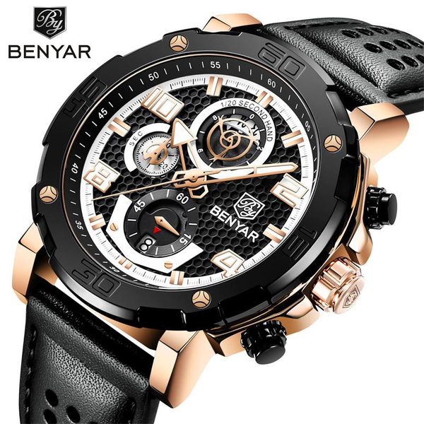 

wristwatches benyar quartz hardlex mirror man's business multifunctional hollow design waterproof watch men, Slivery;brown
