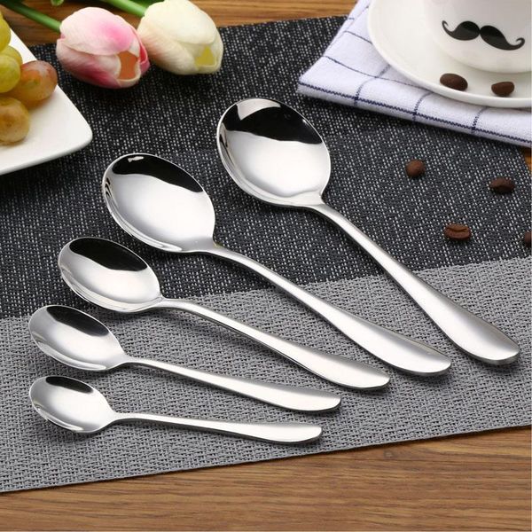 

spoons 5pcs/set stainless steel mixing ice cream dessert dinner spoon stirring serving table teaspoons dinnerware kitchen