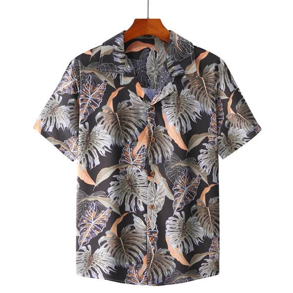 

leaf print shirts men short sleeve casual aloha shirt mens beach holiday hawaiian camisas summer brand cosy hawaii camisa men's, White;black