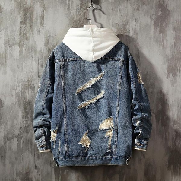 

men's jackets 2021 fashion men clothes denim jacket casual vintage hole coats streetwear, Black;brown