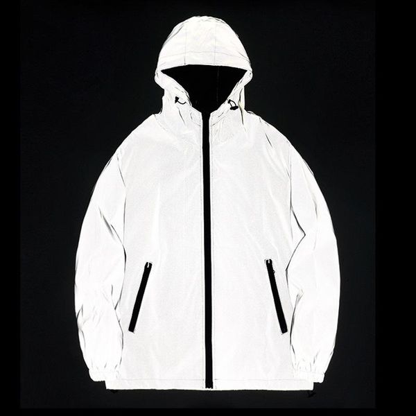 

men's trench coats 2021 reflective anorak youth street hip-hop casual jacket, Tan;black