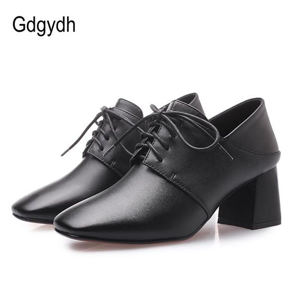 

dress shoes gdgydh trendy women chunky heels women's pumps square toe elegant office lady high heeled lace-up big size 43, Black
