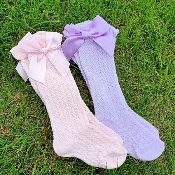 

spanish style baby girls socks bows knee high children toddlers tube long sock hollow out princess fishnet, Pink;yellow