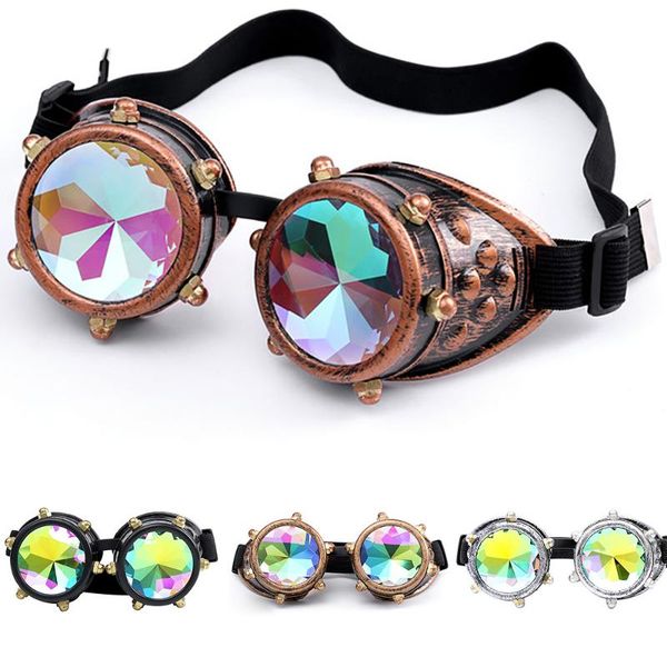 

sunglasses summer vintage retro steam punk colorful glasses rave festival party edm diffracted lens casual goggles, White;black