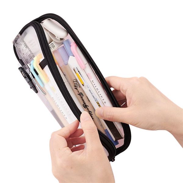 

storage bags pen case large capacity transparent pencil-box container bag for home school office