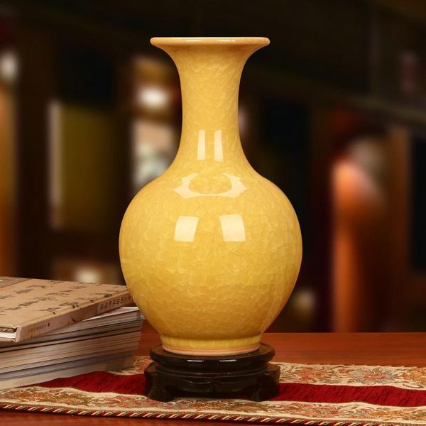 

vases jingdezhen ceramics high grade antique crack glaze crystal yellow open piece vase classical chinese household decoration