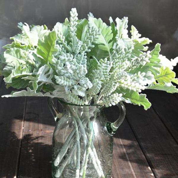 

50pcs/lot wholesale high simulation artificial plants fake ear leaf flocking senecio cineraria / acorn diy antler leaves decorative flowers